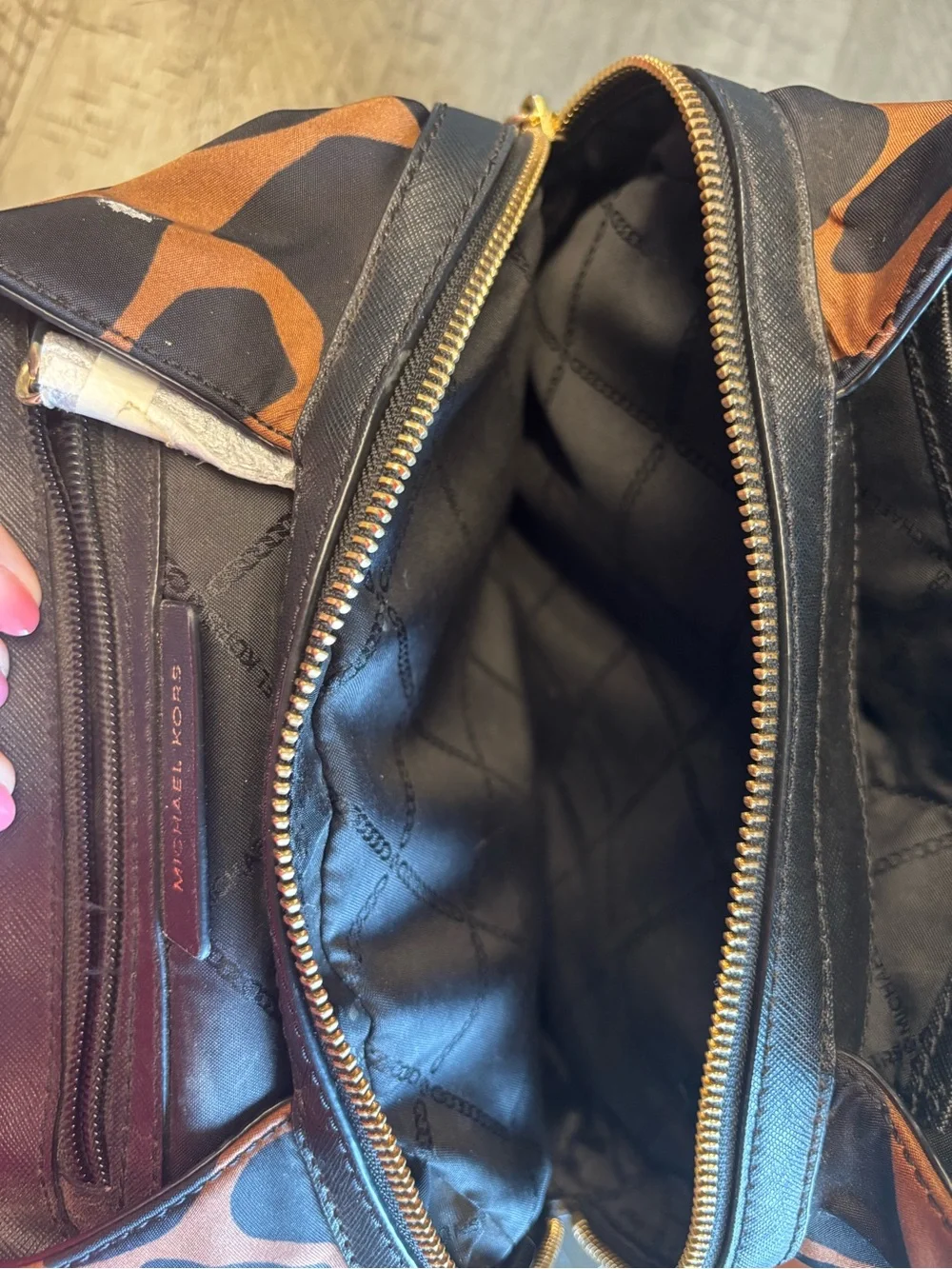 Michael Kors Black & Brown Giraffe-Print Backpack